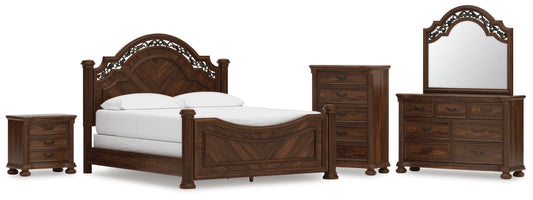 Cama con dosel Lavinton California King con tocador con espejo, cómoda y mesita de noche