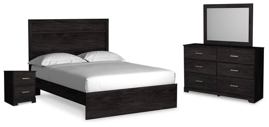 Cama Belachime tamaño Queen con cabecero, tocador con espejo y mesita de noche