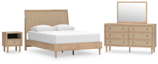 Cama Cielden tamaño Queen con cabecero, tocador con espejo y mesita de noche