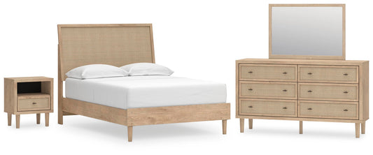 Cama Cielden de tamaño completo con cabecero, tocador con espejo y mesita de noche