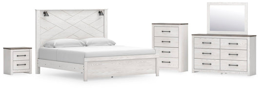 Cama Gerridan tamaño King con cabecero, tocador con espejo, cómoda y mesita de noche