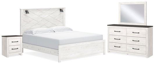 Cama Gerridan tamaño King con cabecero, tocador con espejo y mesita de noche