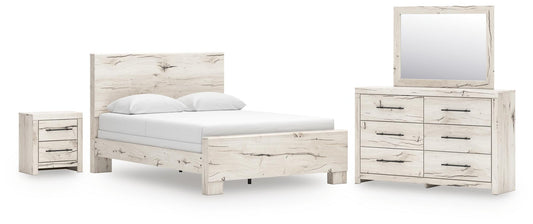 Cama Lawroy tamaño Queen con cabecero, tocador con espejo y mesita de noche