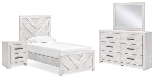 Cama individual Cayboni con tocador con espejo y mesita de noche