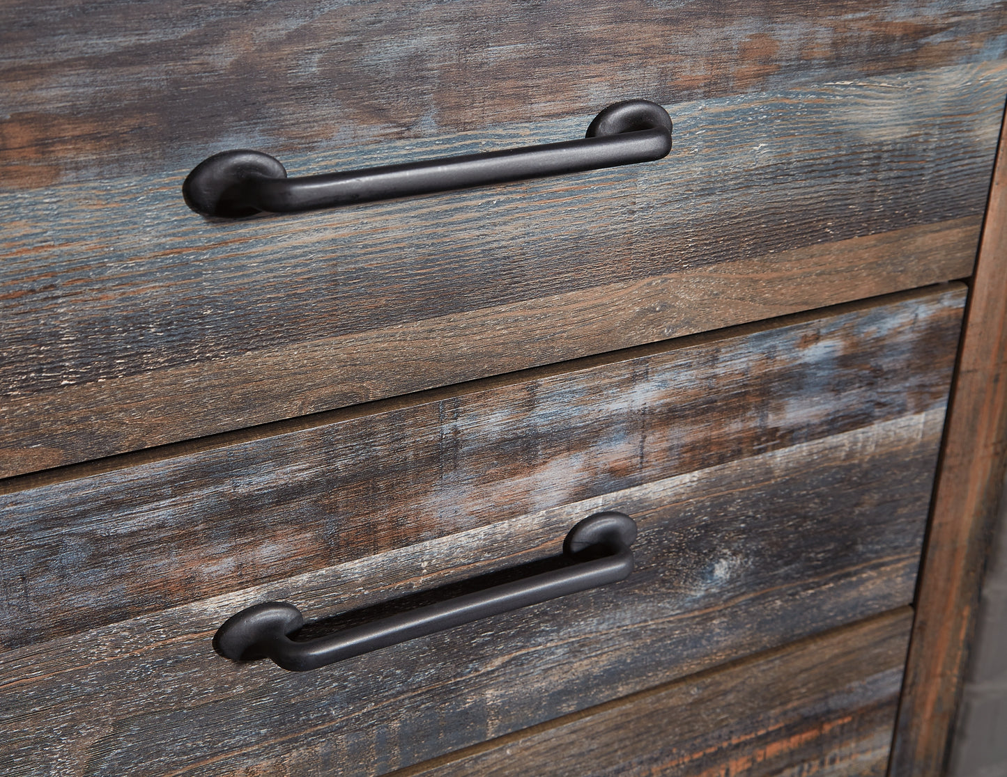 Cama Drystan de panel completo con 4 cajones de almacenamiento y tocador con espejo