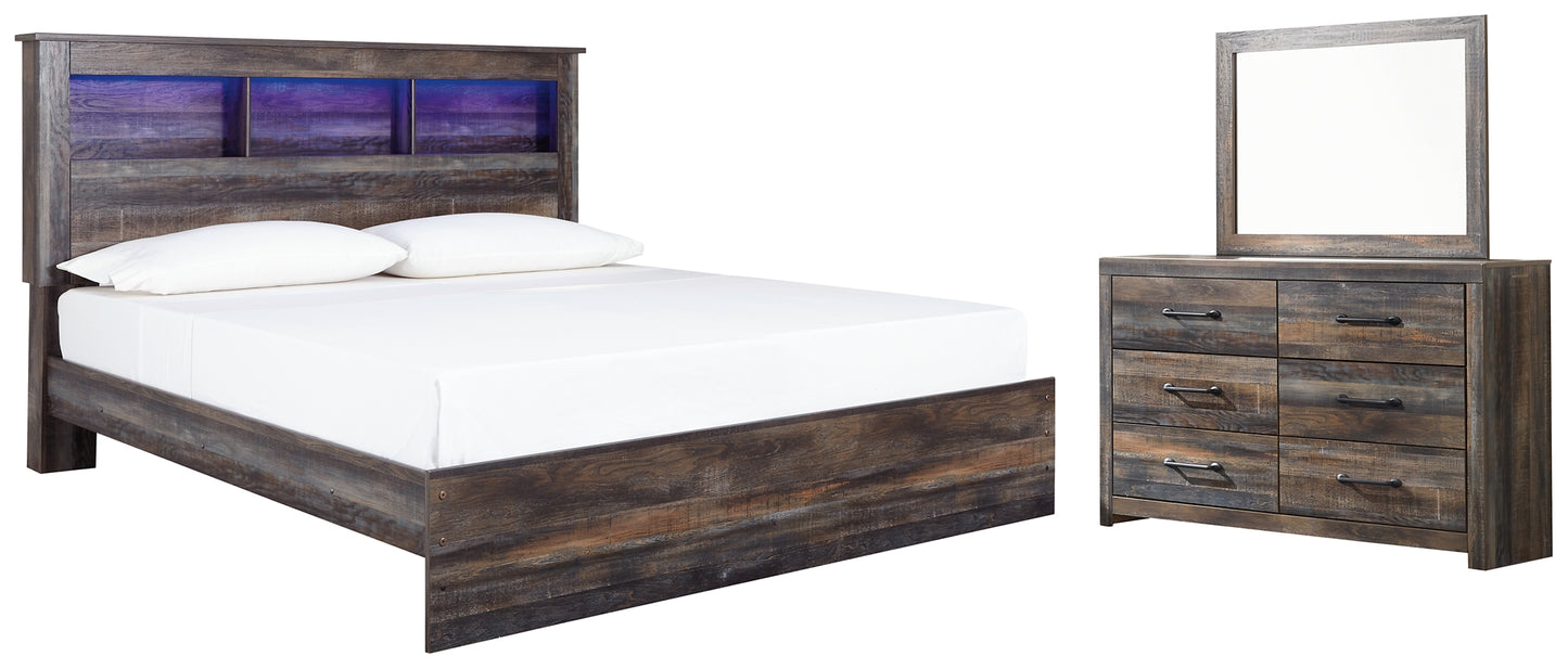 Cama Drystan King con estantería y tocador con espejo