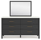 Cadmori Queen Upholstered Panel Bed with Mirrored Dresser, Chest and 2 Nightstands