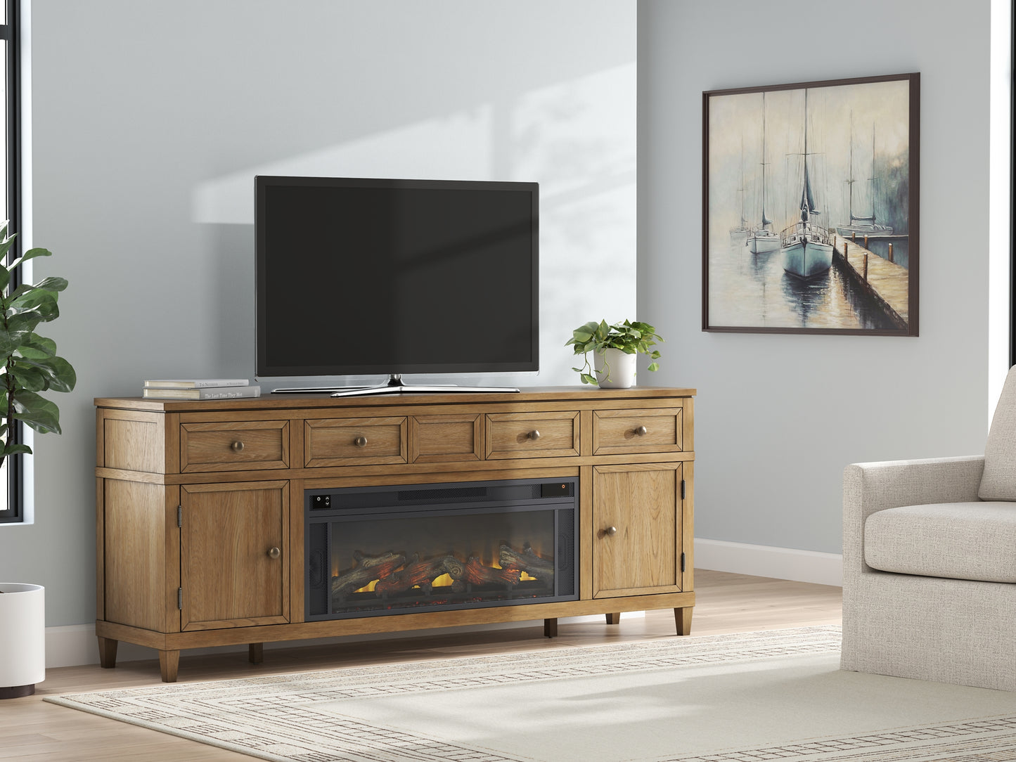 Soporte de TV Sharlance de 81" con chimenea eléctrica