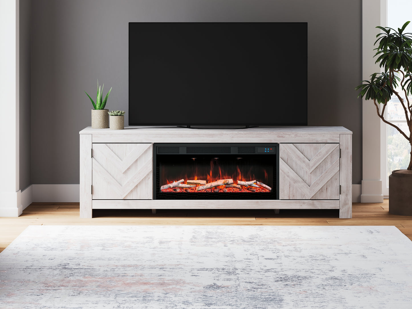 Soporte de TV Cayboni de 71" con chimenea eléctrica