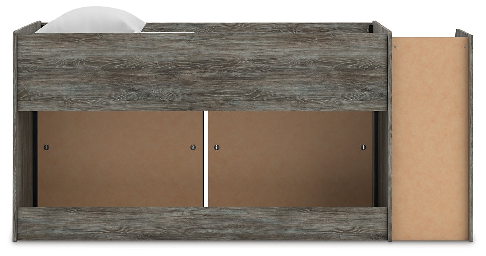 Cama alta doble Frandern con estantería