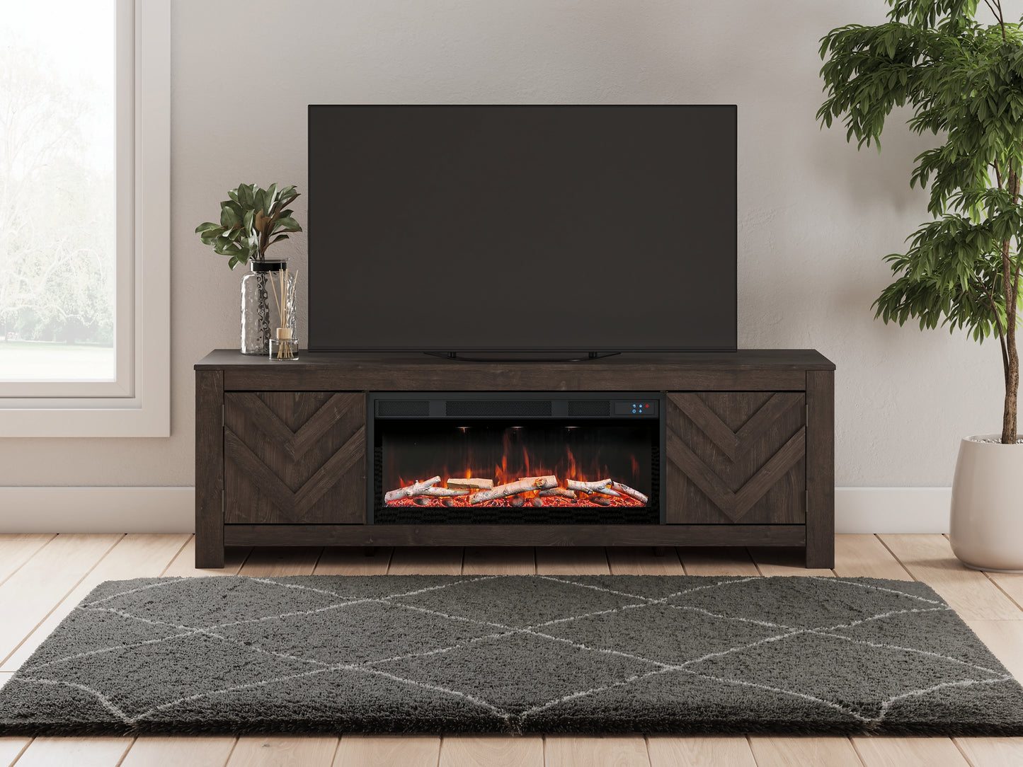 Soporte de TV Cayboni de 71" con chimenea eléctrica