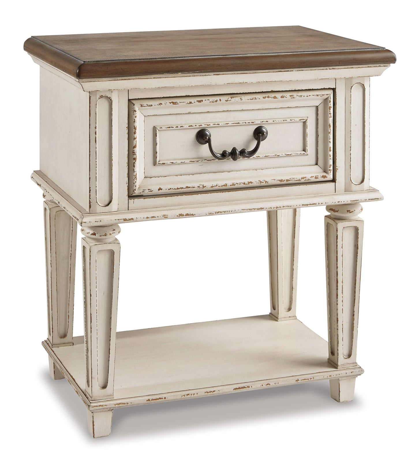 Cama Realyn de tamaño completo con tocador con espejo, cómoda y mesita de noche