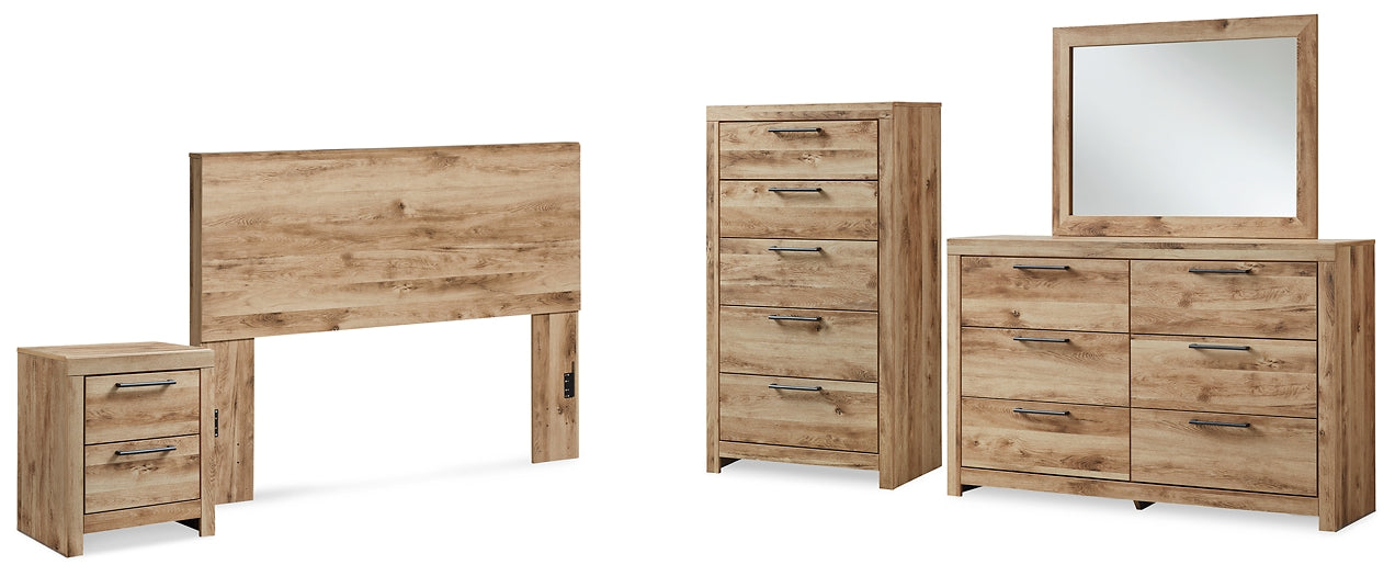 Cabecero Hyanna Queen con tocador, cómoda y mesita de noche con espejo