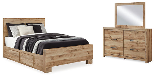 Cama Hyanna Queen con cabecero y almacenamiento, y tocador con espejo