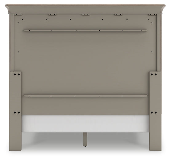 Cama Lexorne Queen tipo trineo con tocador con espejo y mesita de noche