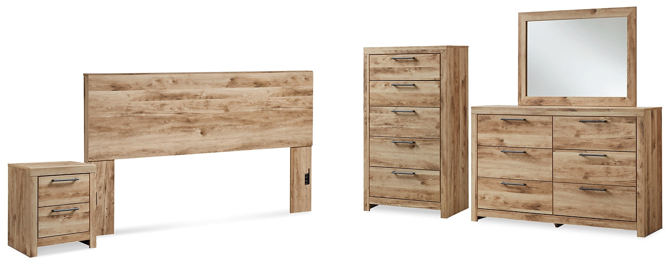 Cabecero Hyanna King con tocador, cómoda y mesita de noche con espejo