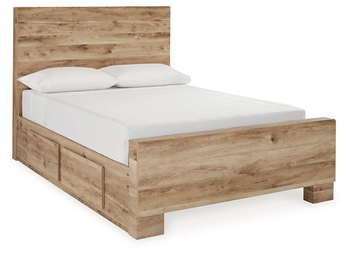 Cama Hyanna de tamaño completo con almacenamiento, tocador con espejo y mesita de noche.