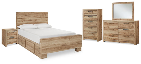 Cama Hyanna de tamaño completo con almacenamiento, tocador con espejo, cómoda y mesita de noche.