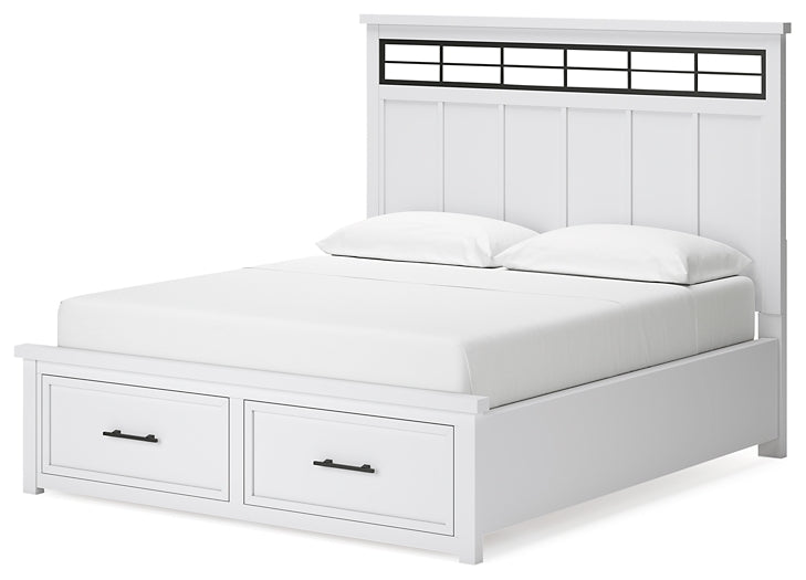 Cama Ashbryn California King con panel de almacenamiento y tocador con espejo