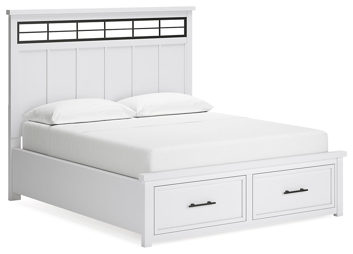 Cama Ashbryn California King con panel de almacenamiento y tocador con espejo