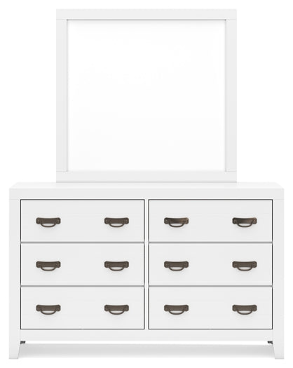 Cama de matrimonio Binterglen con cabecero, tocador con espejo, cómoda y mesita de noche