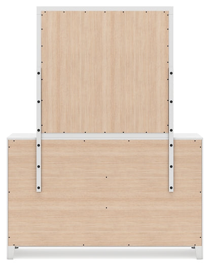 Cama doble Binterglen con tocador con espejo, cómoda y mesita de noche