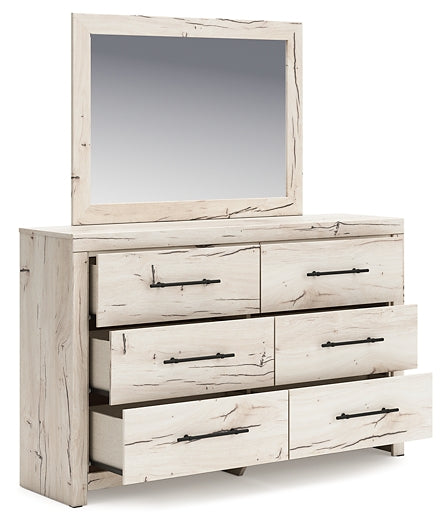 Lawroy King Panel Bed with Mirrored Dresser, Chest and Nightstand