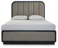 Cama Rowanbeck Queen tapizada con cabecero, tocador con espejo, cómoda y mesita de noche