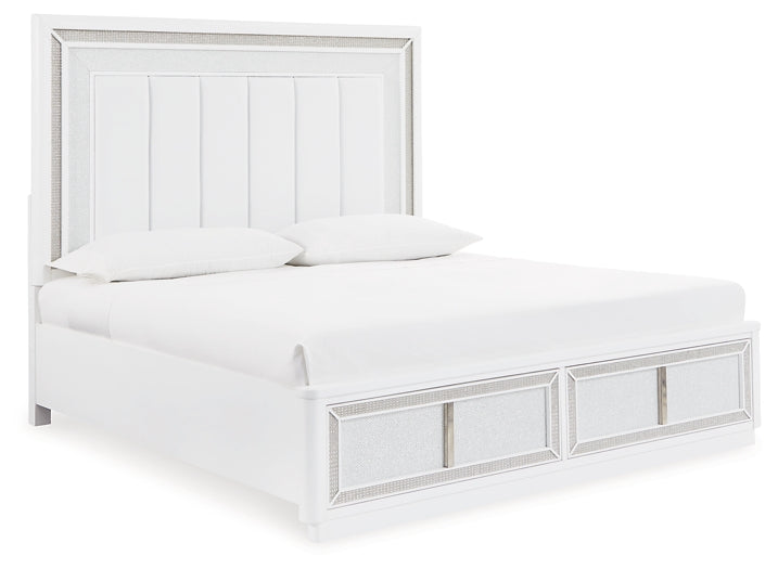 Cama Chalanna Queen tapizada con almacenaje y tocador con espejo