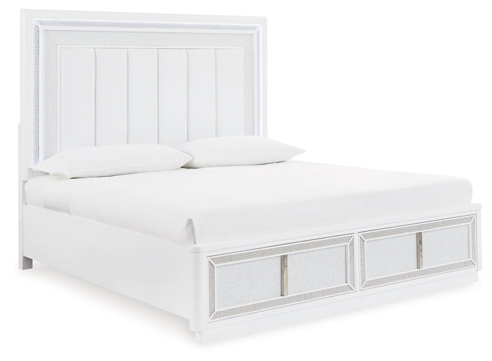 Cama Chalanna Queen tapizada con almacenaje y tocador con espejo