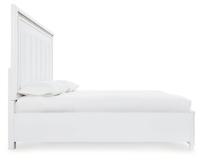 Cama Chalanna Queen tapizada con almacenaje y tocador con espejo