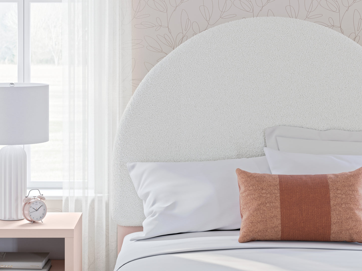 Cama tapizada de madera de pino Wisten con tocador con espejo