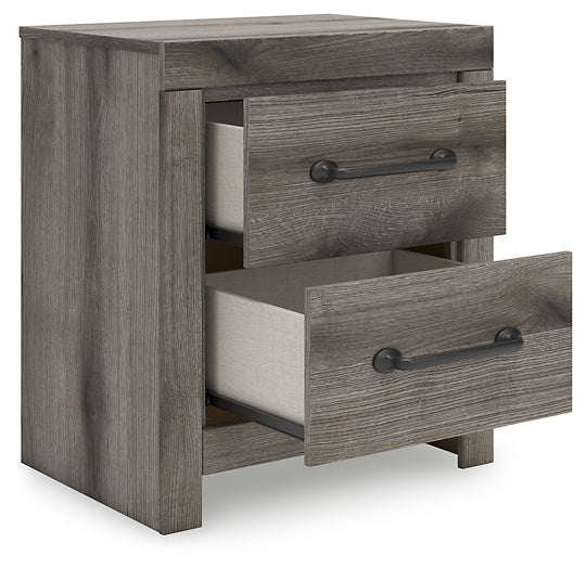 Graystorm Full Panel Bed with Storage with Mirrored Dresser and Nightstand