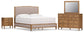 Sharlance California King Upholstered Panel Bed with Mirrored Dresser and Nightstand