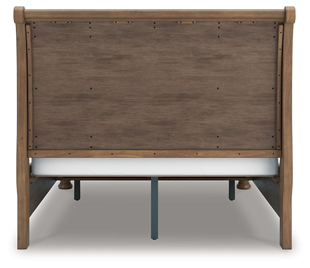 Feddinger Queen Storage Sleigh Bed with Mirrored Dresser, Chest and Nightstand