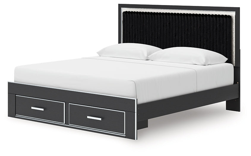 Cama tapizada Zuraleus King con almacenamiento y paneles