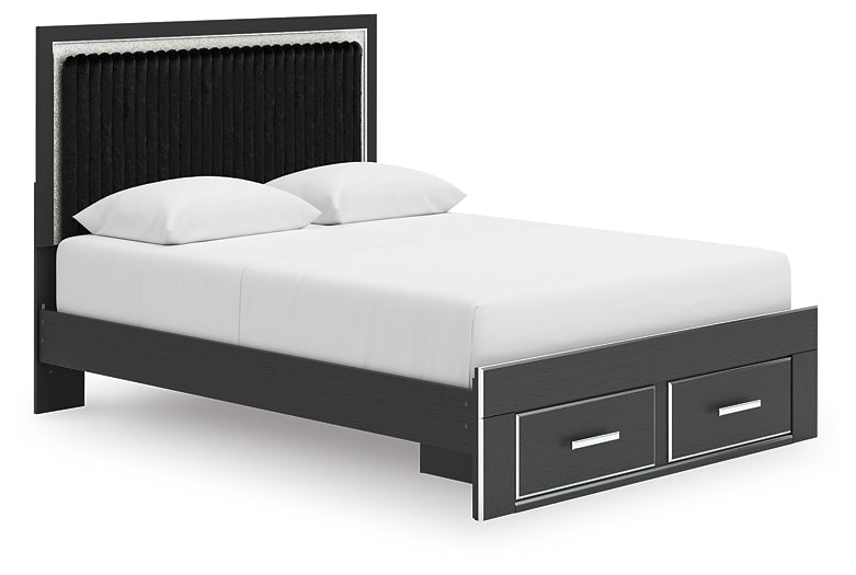 Cama tapizada Zuraleus Queen con almacenamiento y panel.