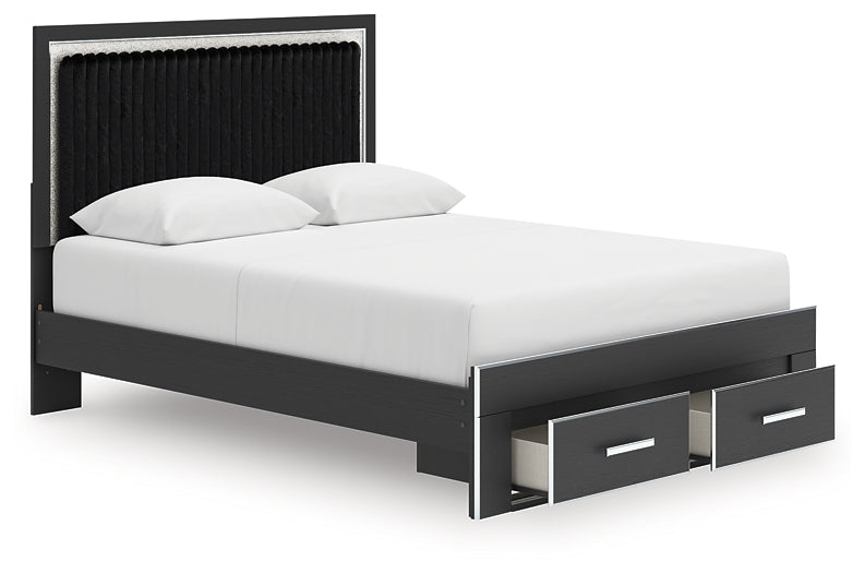 Cama tapizada Zuraleus Queen con almacenamiento y panel.