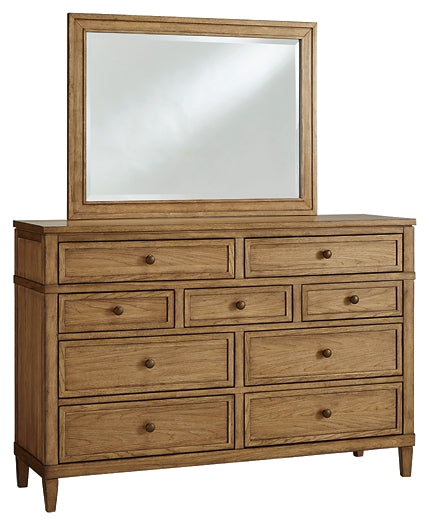 Sharlance King Upholstered Panel Bed with Mirrored Dresser, Chest and Nightstand