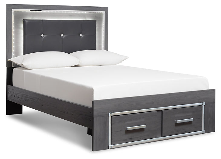 Cama Lodanna King con dos cajones de almacenamiento y tocador con espejo