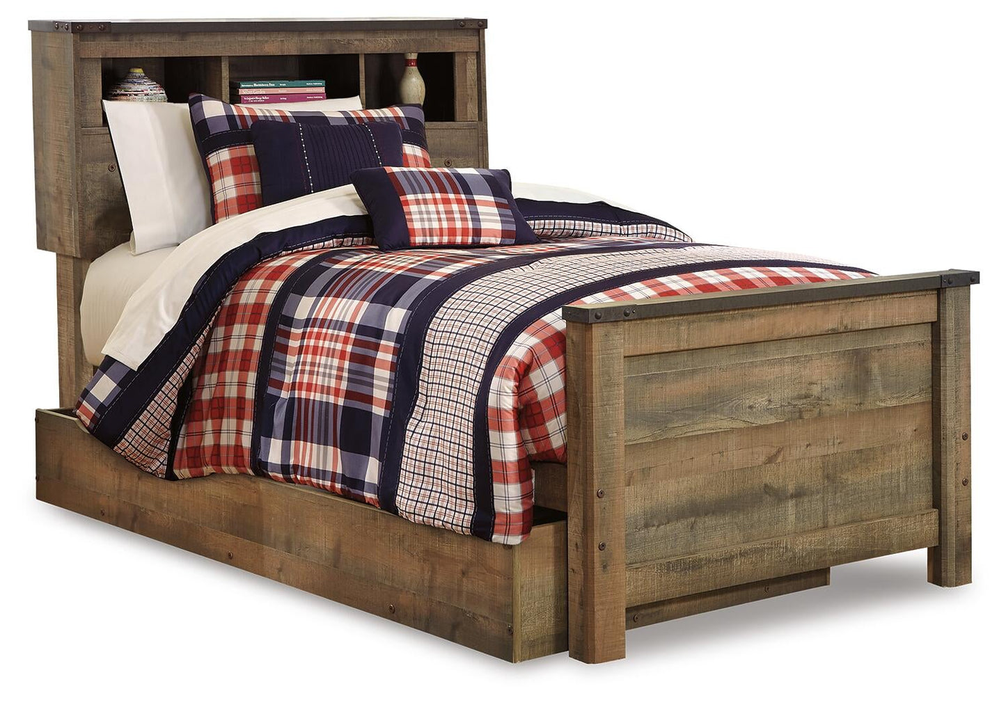 Cama con estantería doble Trinell con 1 cajón de almacenamiento grande