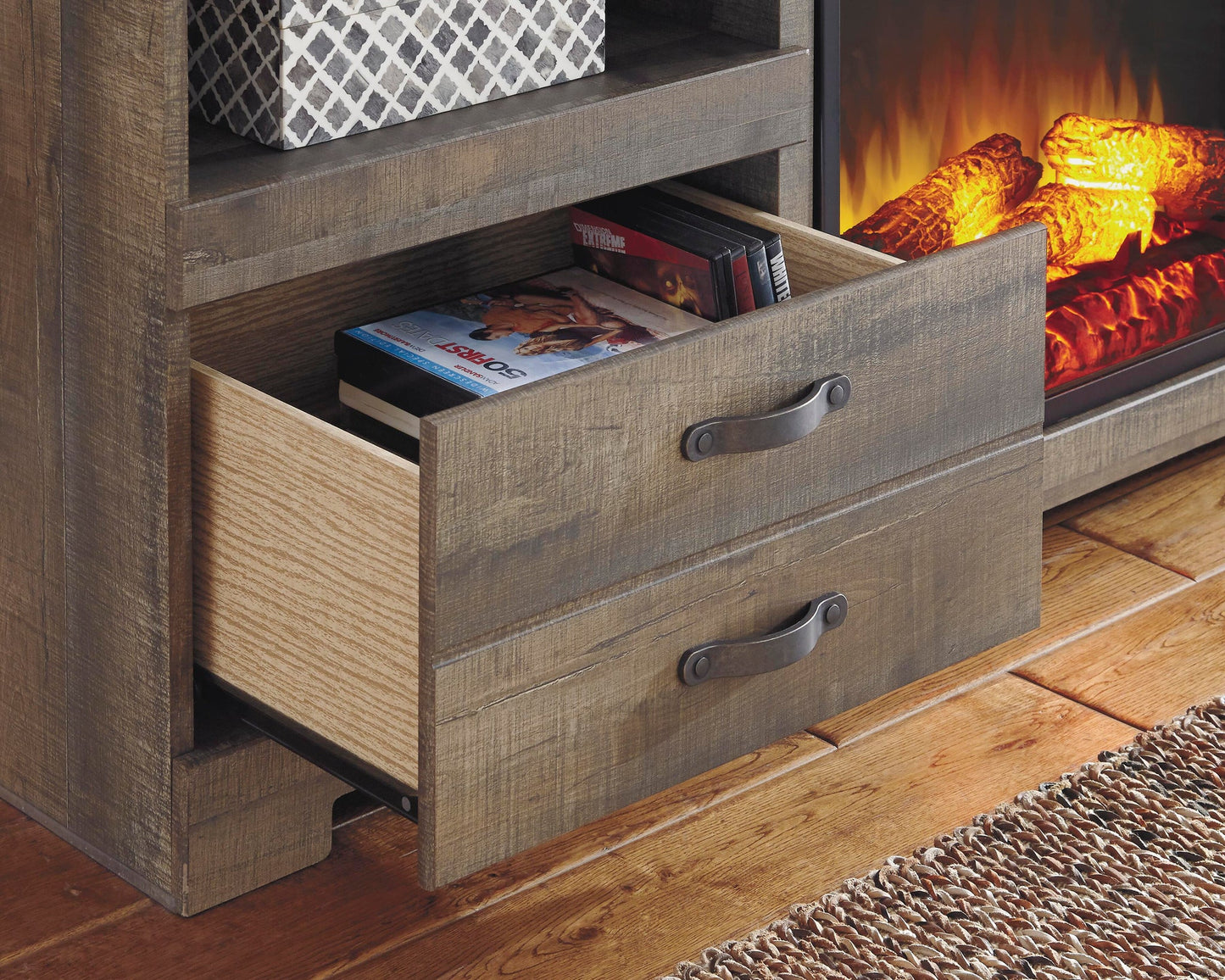 Soporte de TV Trinell de 63" con chimenea eléctrica