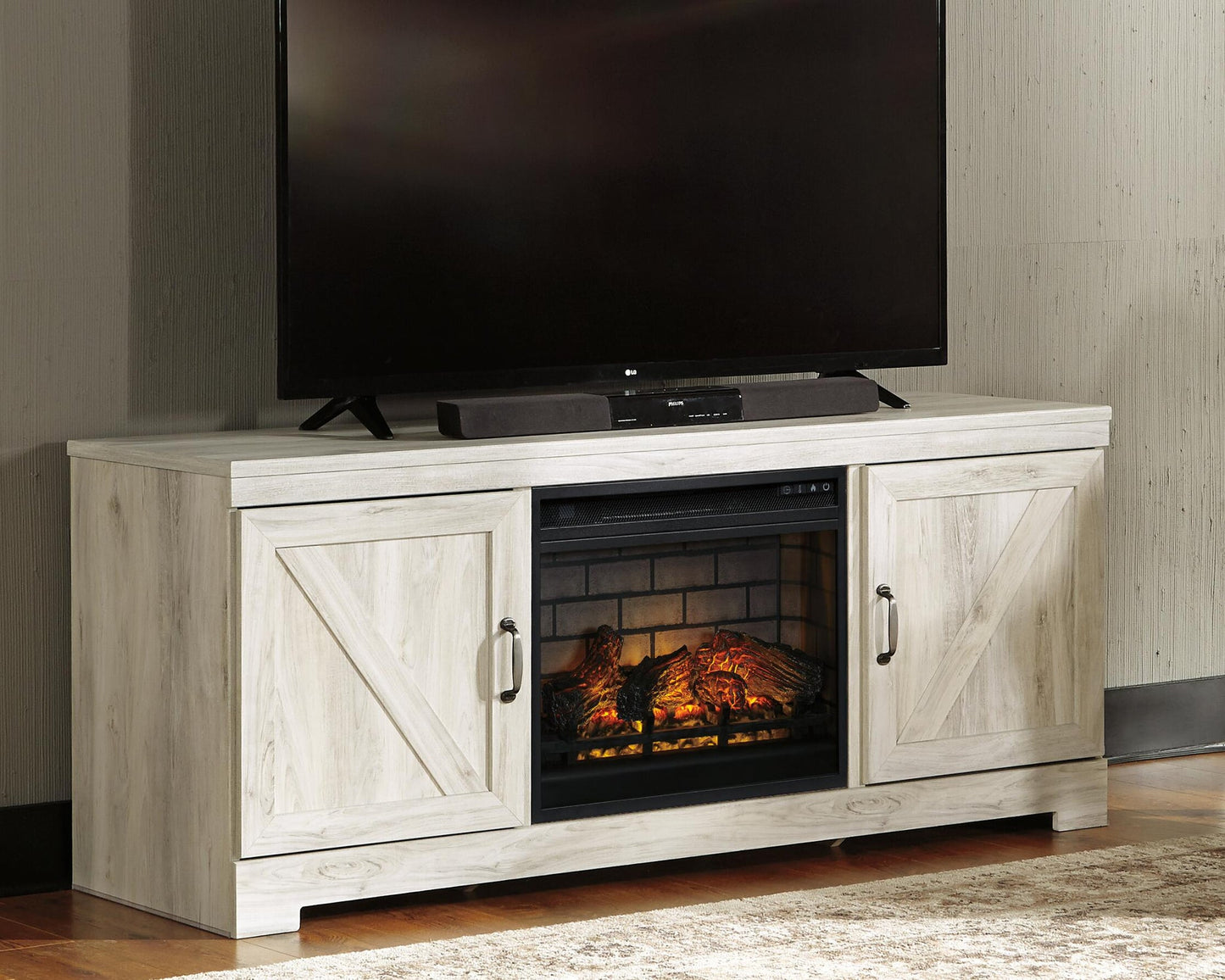 Soporte de TV Bellaby de 63" con chimenea eléctrica