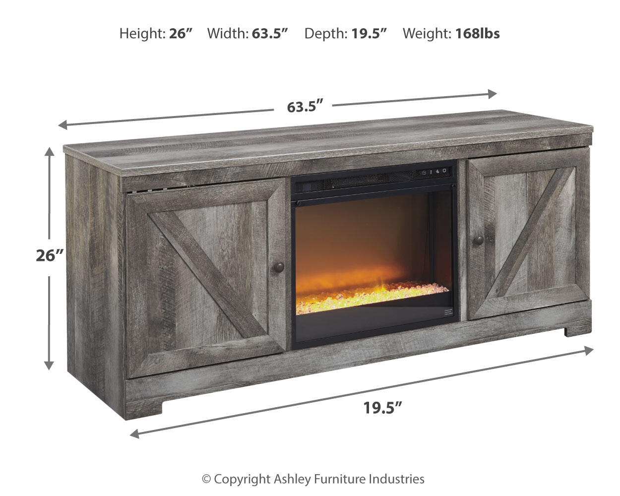 Soporte de TV Wynnlow de 63" con chimenea eléctrica