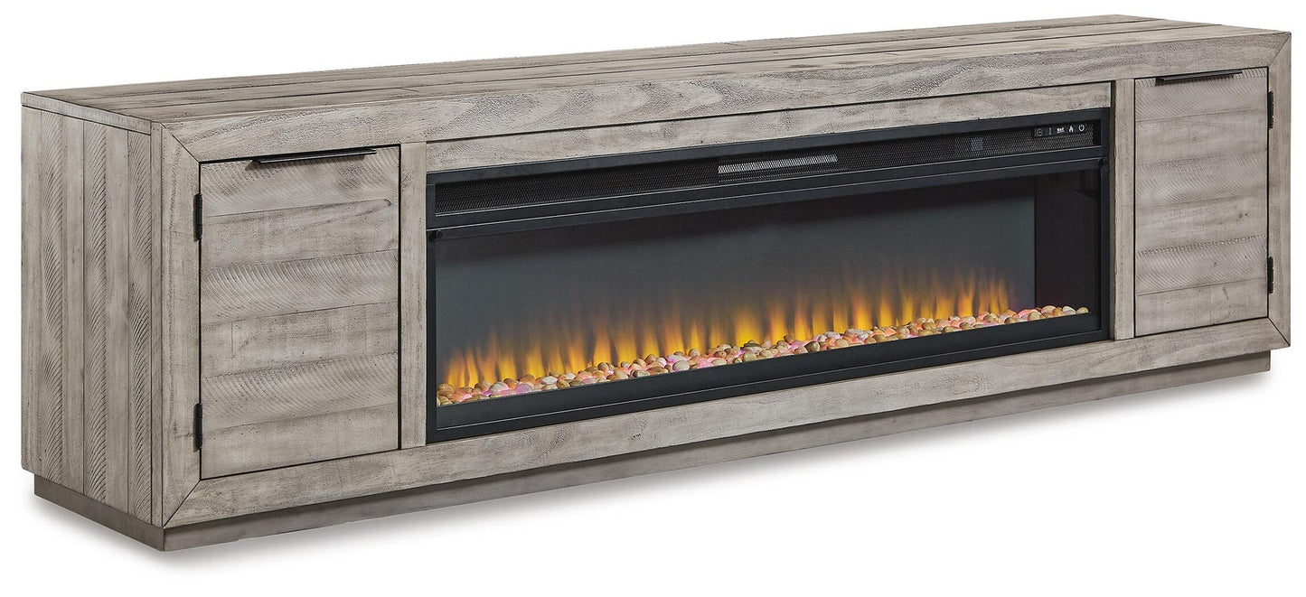 Soporte de TV Naydell de 92" con chimenea eléctrica