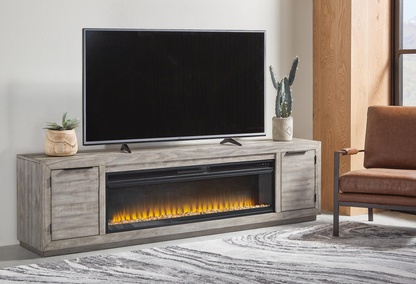 Soporte de TV Naydell de 92" con chimenea eléctrica