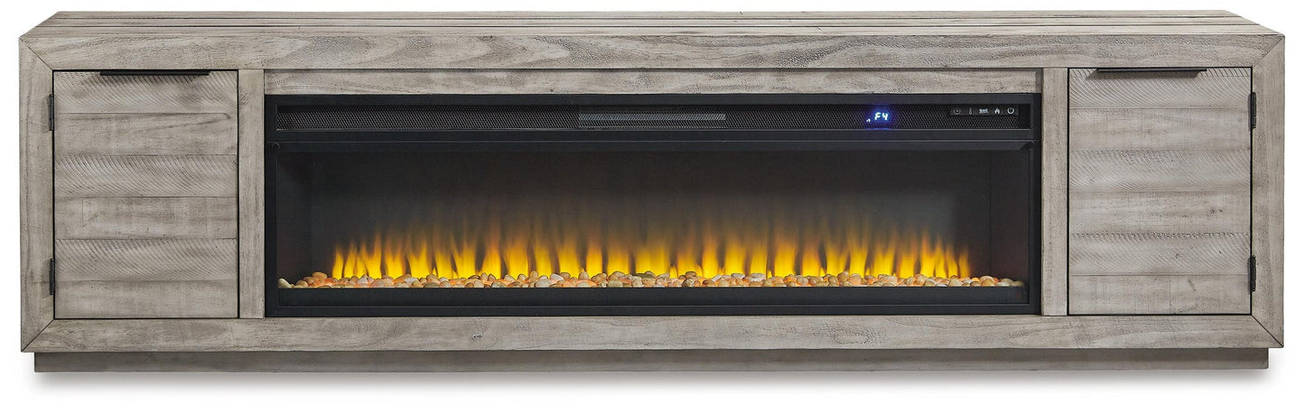 Soporte de TV Naydell de 92" con chimenea eléctrica