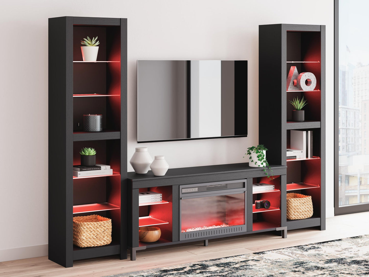 Centro de entretenimiento Cayberry de 3 piezas con chimenea eléctrica