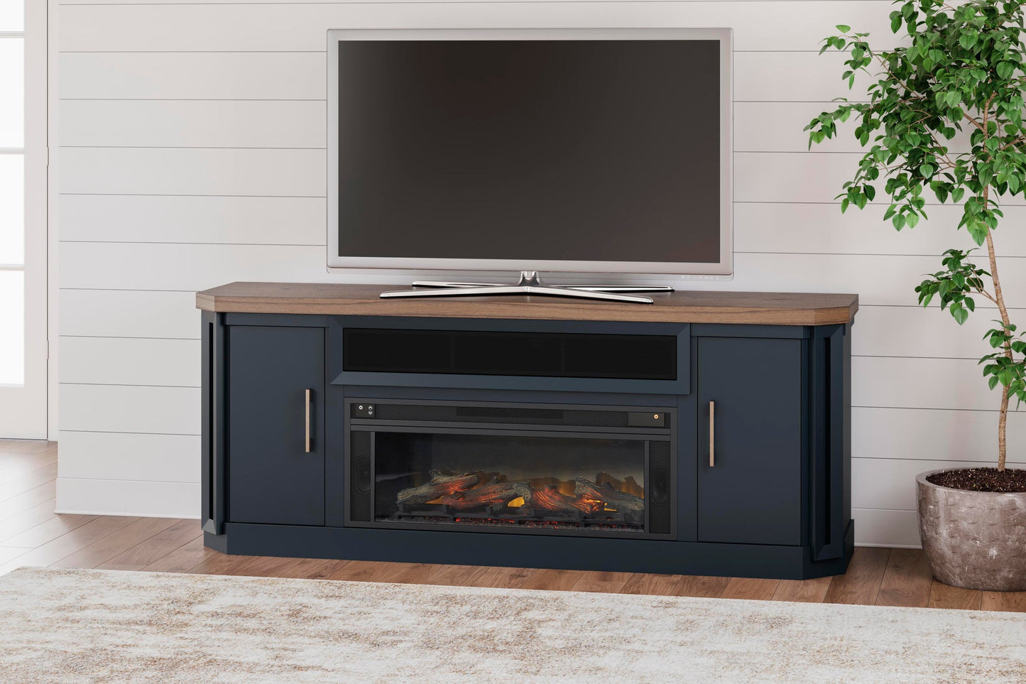 Soporte de TV Landocken de 83" con chimenea eléctrica