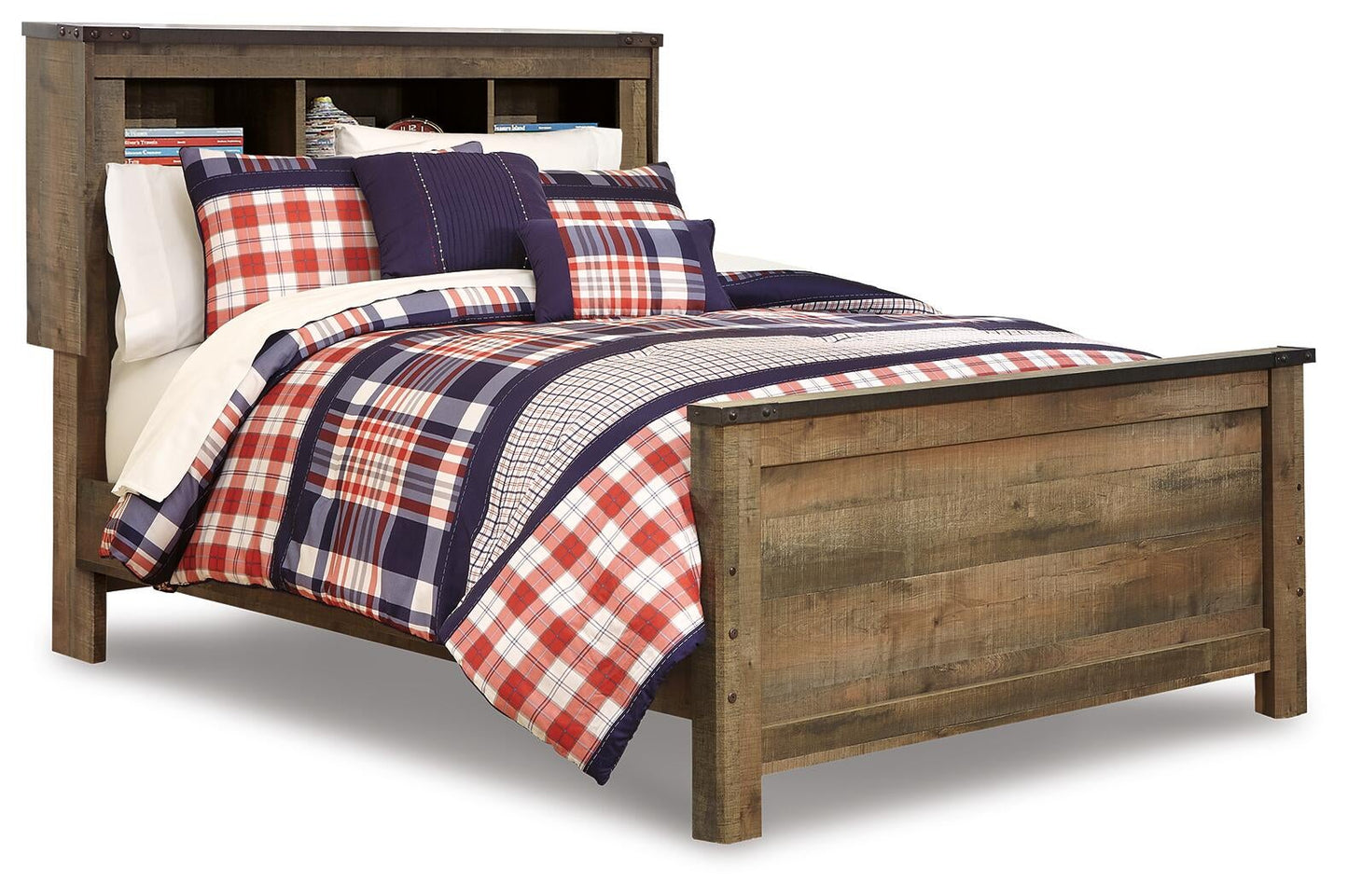 Cama con cabecero y estantería Trinell de tamaño completo